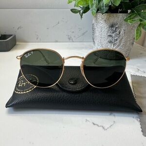 Ray-Ban Round Polarized Gold Frame sunglasses